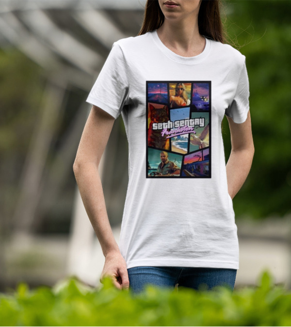 Seth Sentry Frankston GTA Style Art With Cat And City Scenes T-Shirt