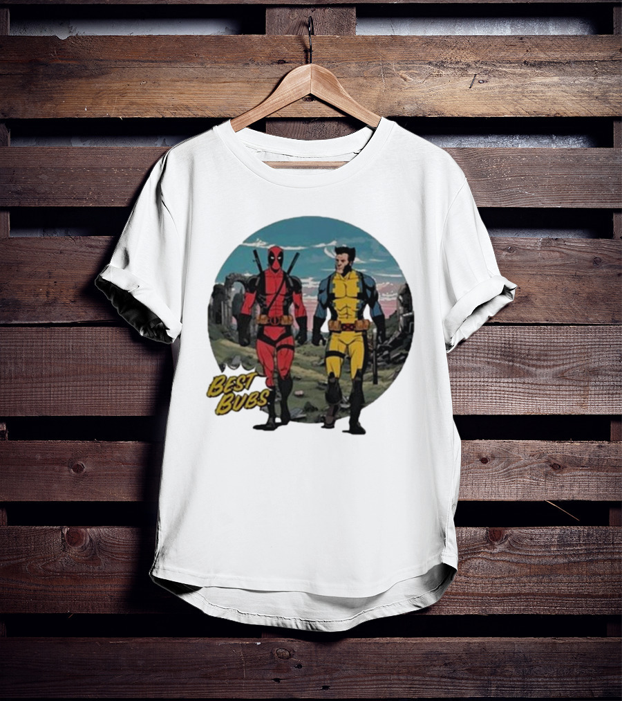 The Streamr Nerdriot Best Bubs Deadpool Wolverine Walking Scene T-Shirt