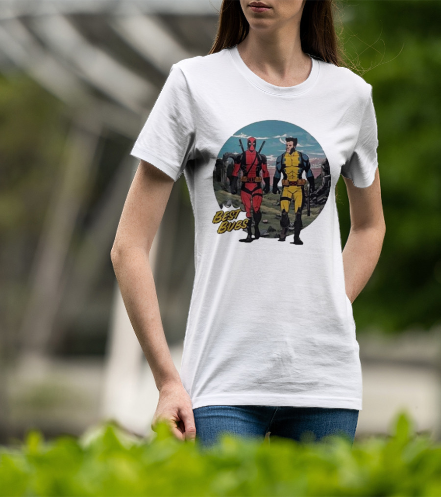 The Streamr Nerdriot Best Bubs Deadpool Wolverine Walking Scene T-Shirt