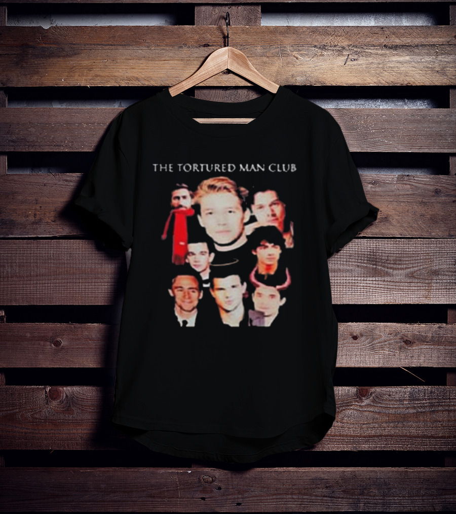 The Tortured Man Club: Collage Of Faces With Red Scarf And Horns T-Shirt