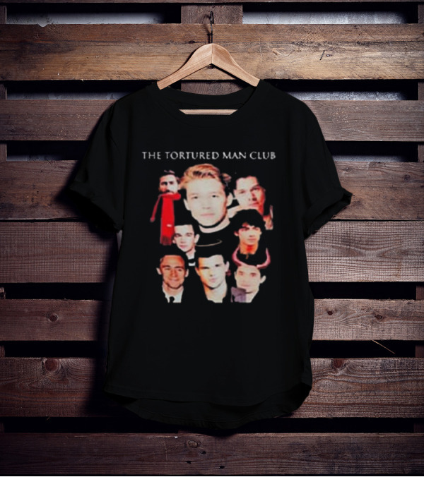 The Tortured Man Club: Collage Of Faces With Red Scarf And Horns T-Shirt