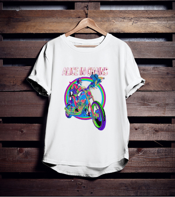 Alice In Chains Psychedelic Devil On Chopper With Bird T-Shirt