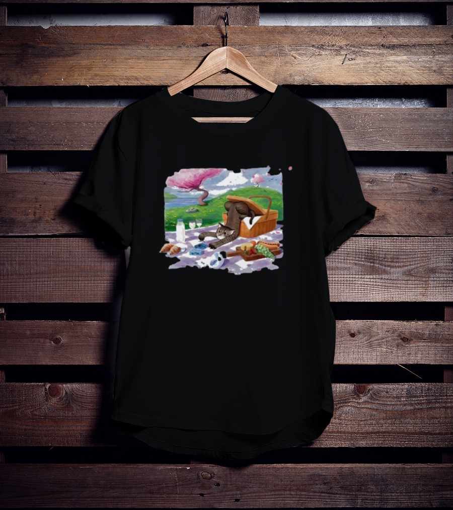 Bim Bim Drew Gooden Picnic Cat Basket Scene T-Shirt