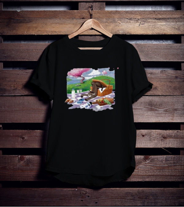 Bim Bim Drew Gooden Picnic Cat Basket Scene T-Shirt