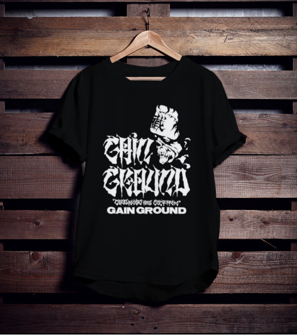 Gain Ground Grinning And Coffin Logo With Skull And Fist T-Shirt