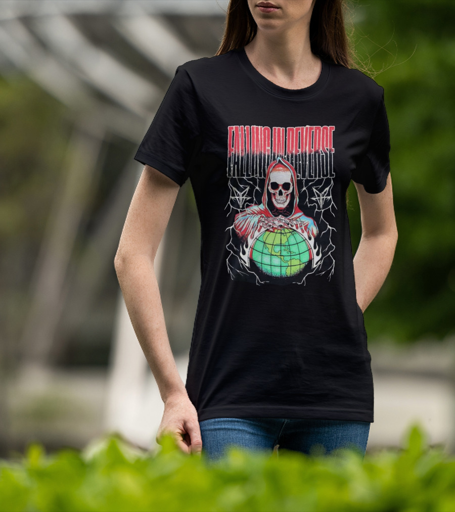 Falling In Reverse Skull Hood Globe T-Shirt