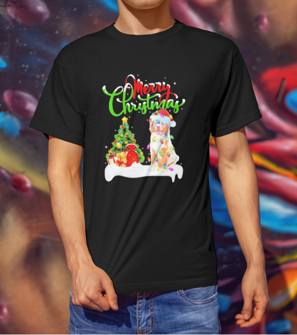 Merry Christmas Santa Australian Shepherd Dog Xmas Decorations T-Shirt