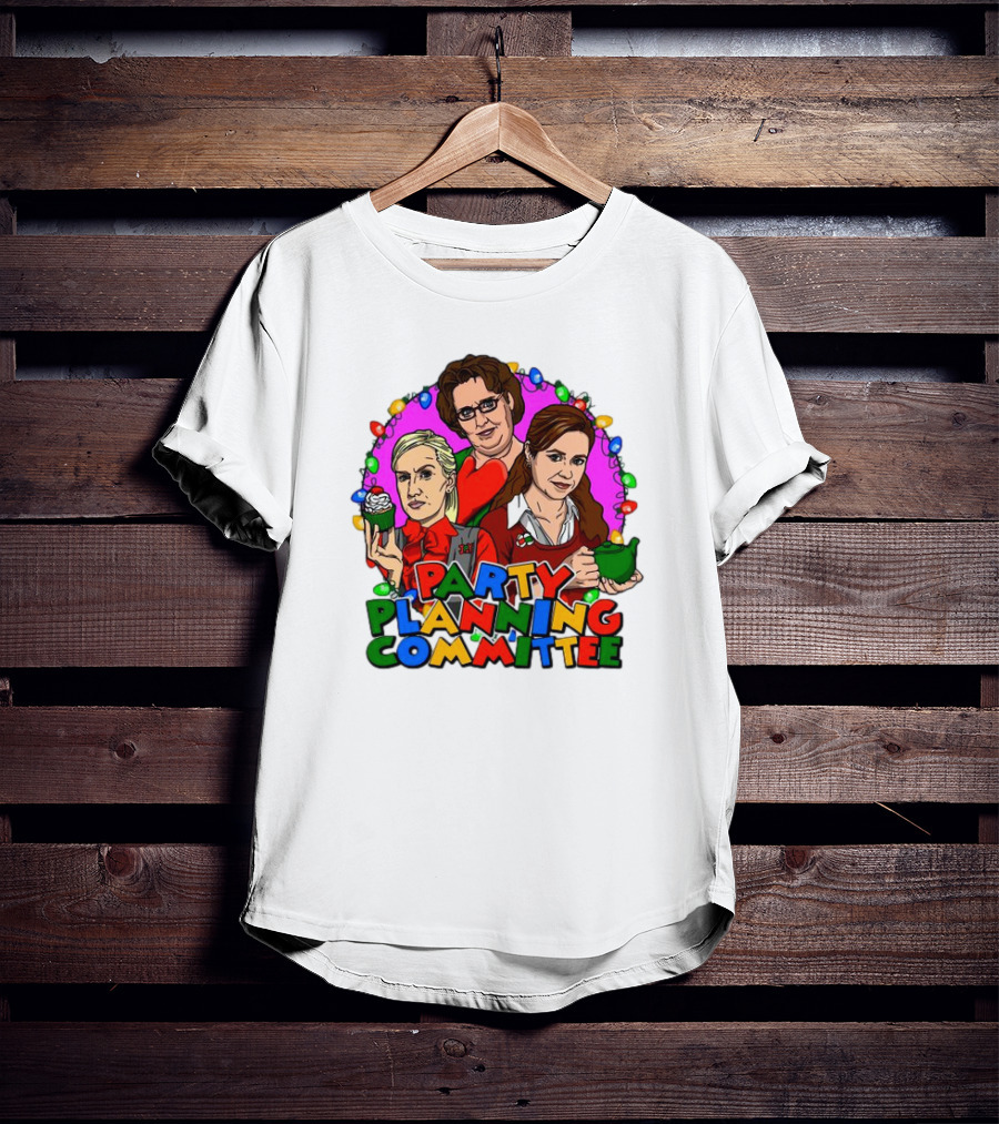 Party Planning Committee Christmas Lights Cupcake Green Teapot T-Shirt