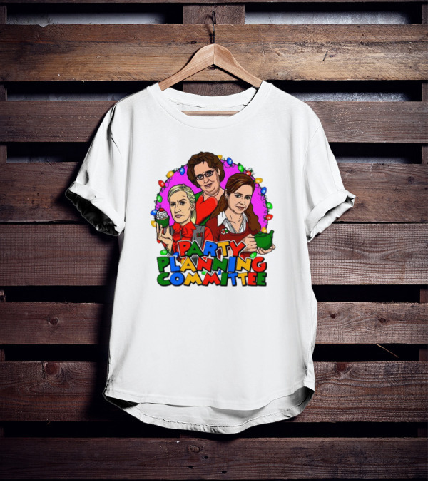 Party Planning Committee Christmas Lights Cupcake Green Teapot T-Shirt