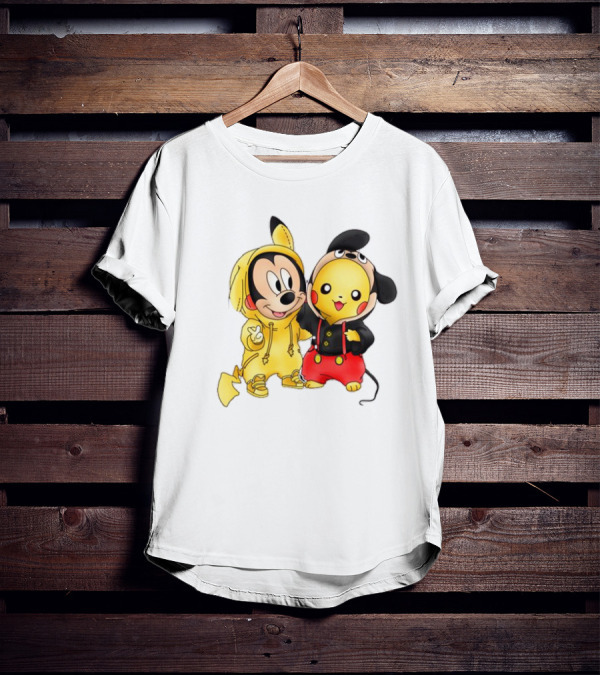 Pikachu Pokemon Mickey Mouse Crossover Fan T-Shirt