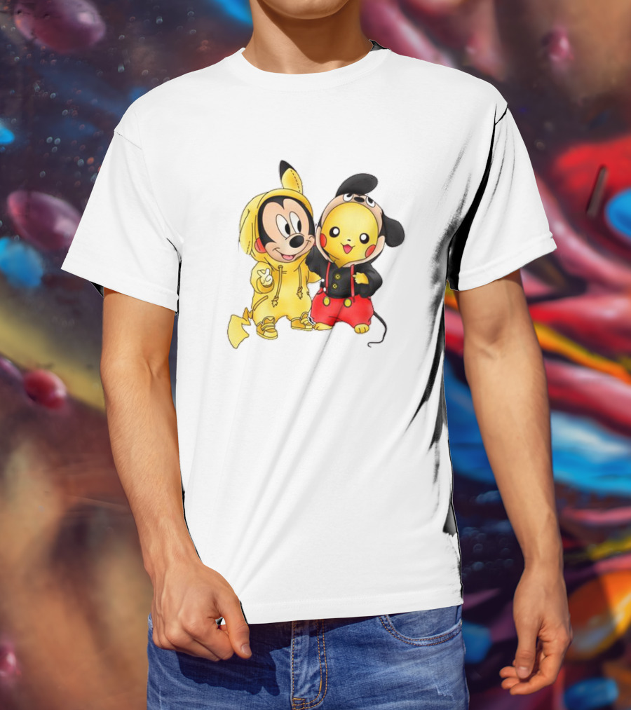 Pikachu Pokemon Mickey Mouse Crossover Fan T-Shirt