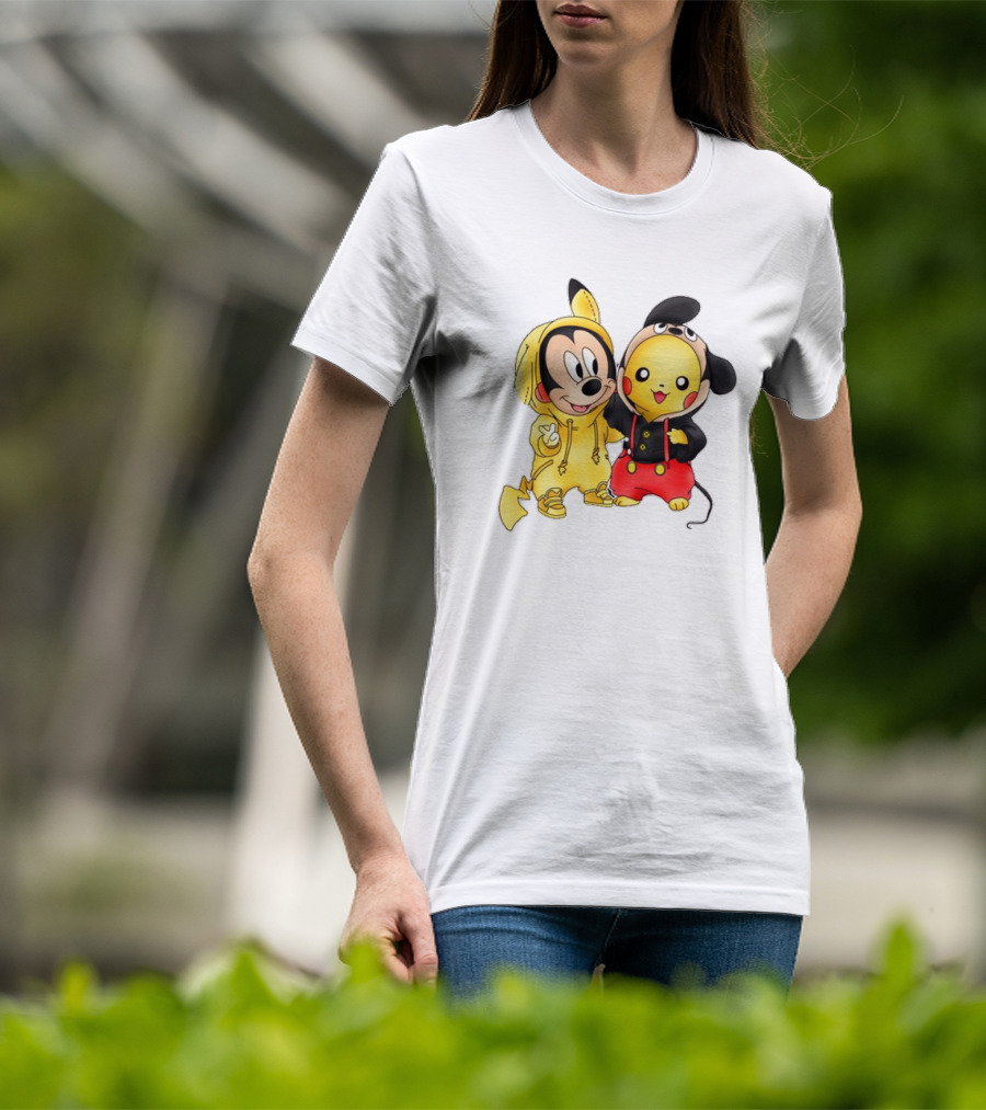 Pikachu Pokemon Mickey Mouse Crossover Fan T-Shirt