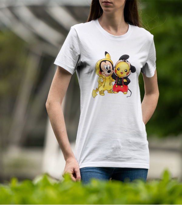 Pikachu Pokemon Mickey Mouse Crossover Fan T-Shirt