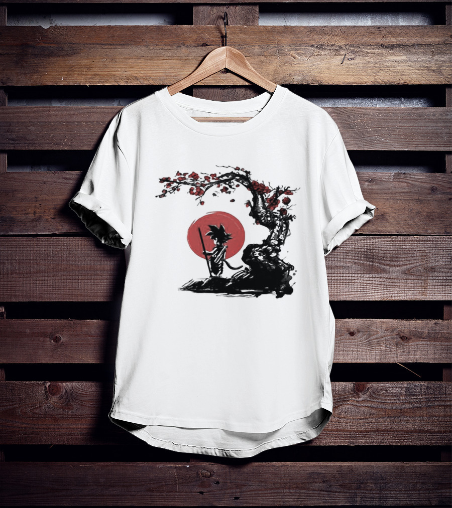 Son Goku Saiyan Solitude Beneath Cherry Blossom And Sun T-Shirt