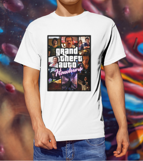 Stranger Things 3 Grand Theft Auto Hawkins Vintage Style Collage T-Shirt