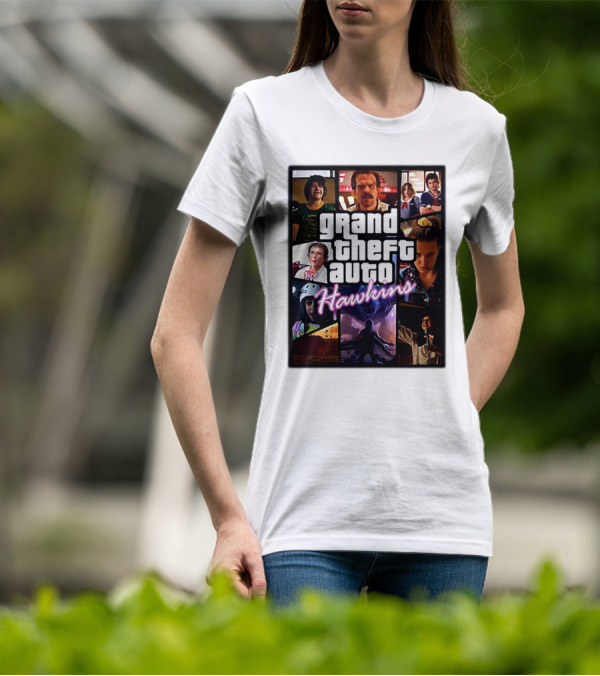 Stranger Things 3 Grand Theft Auto Hawkins Vintage Style Collage T-Shirt