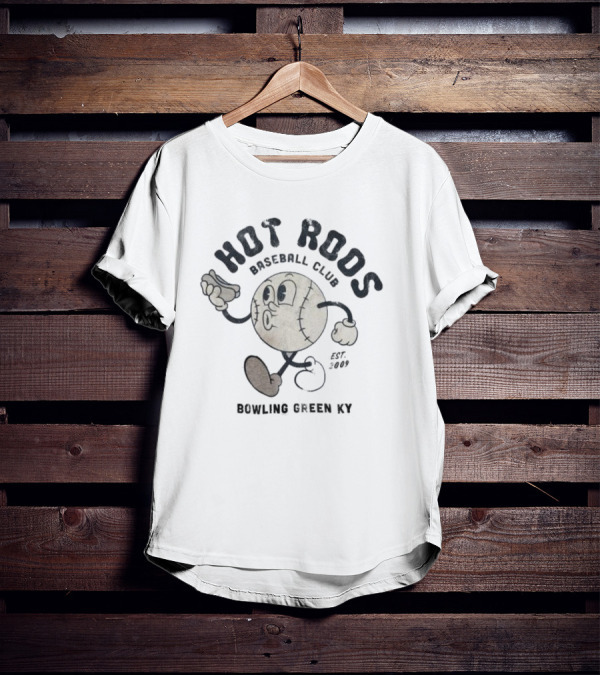 Hot Rods Baseball Club Bowling Green KY Est 2009 Vintage Cartoon Baseball Character T-Shirt