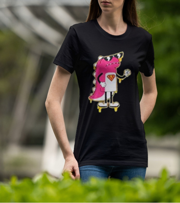 Mikina Mattem Dino Cartoon Character With Sunglasses And Superhero Emblem T-Shirt