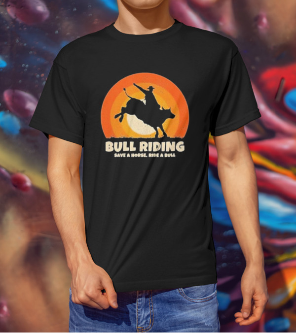 Bull Riding Save A Horse Ride A Bull Sunset Silhouette Cowboy Vintage T-Shirt