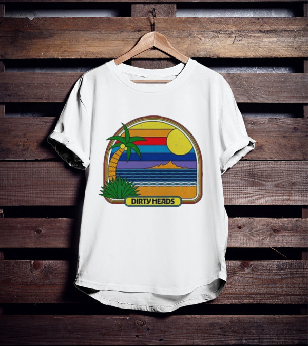 Dirty Heads Retro Beach Sunset Palms Ocean Scene T-Shirt