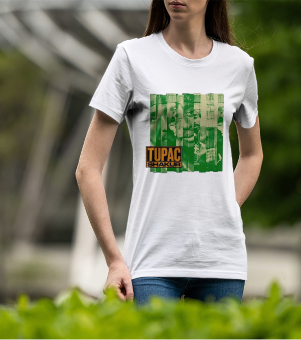 Tupac Shakur Green Photo Collage T-Shirt