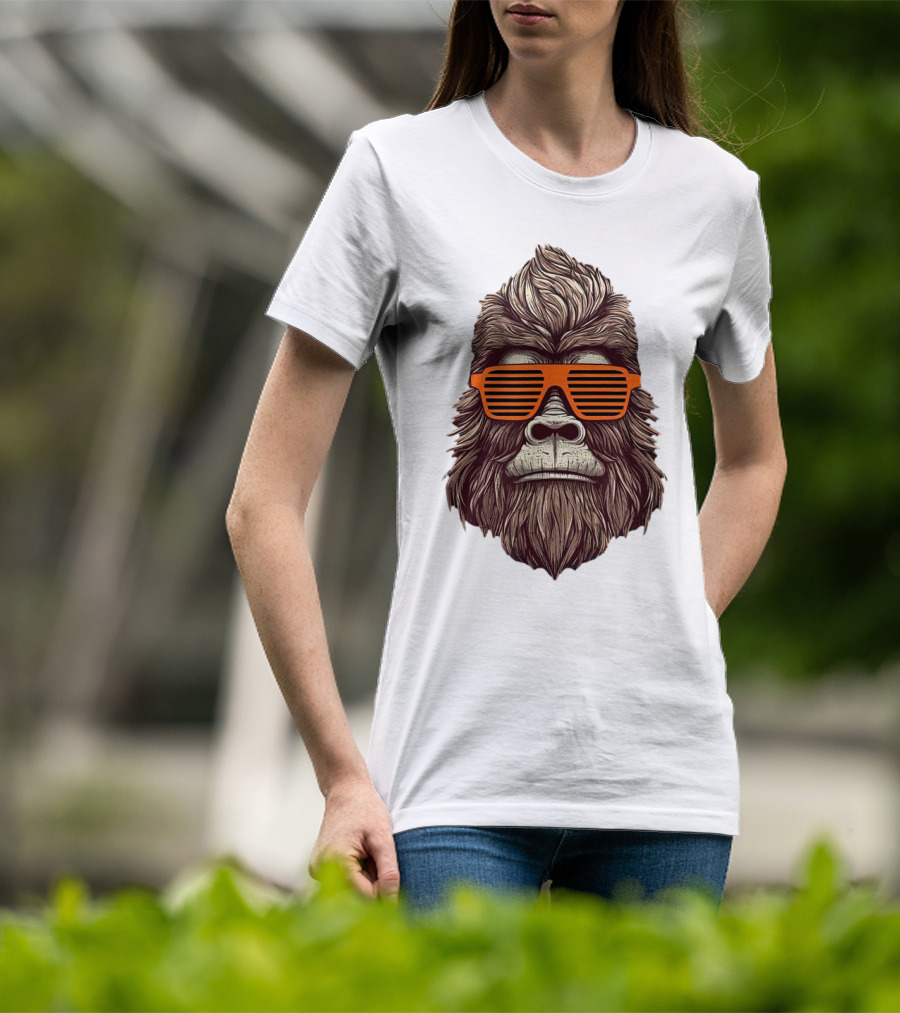 Bigfoot Birthday Boy Cool Striped Sunglasses Animal Party T-Shirt