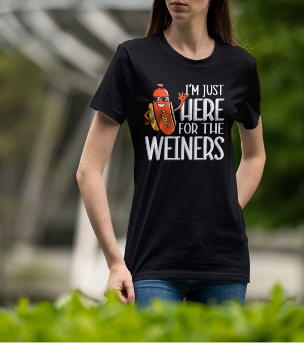 I'm Just Here For The Wieners Sausage Wearing Sunglasses T-Shirt
