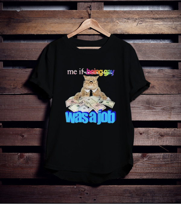 Cat With Money And Rainbow Text Me If Being Gay Was A Job T-Shirt