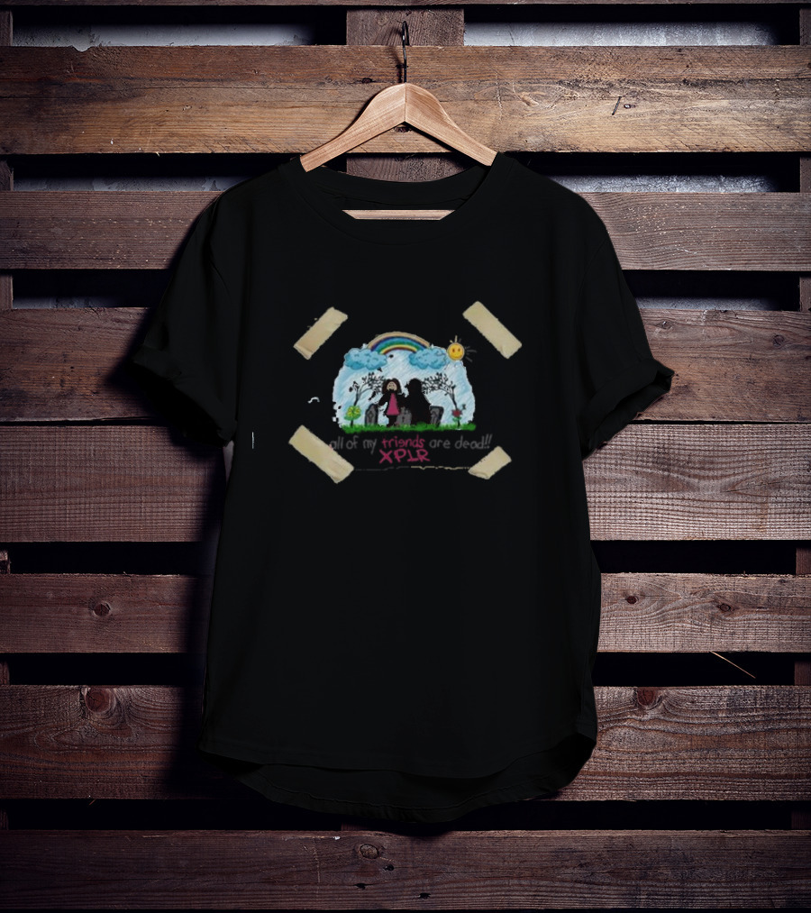 XPLR All Of My Friends Are Dead Rainbow Clouds Sun Grim Reaper T-Shirt