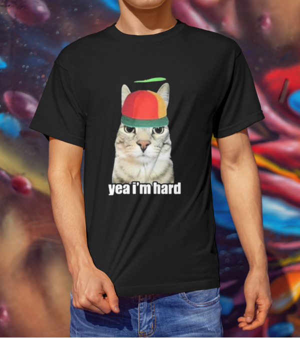 Yea I'm Hard Cat In Propeller Hat T-Shirt