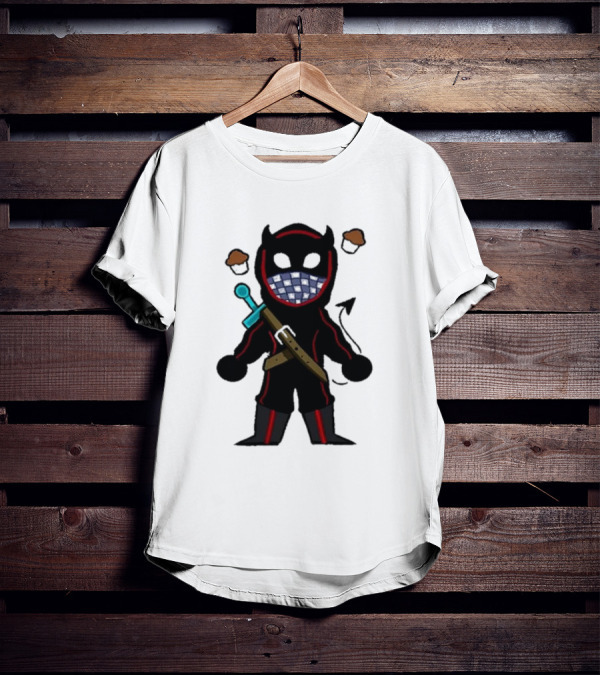 Coryxkenshin Badboyhalo Cute Cartoon Character With Sword And Muffins T-Shirt