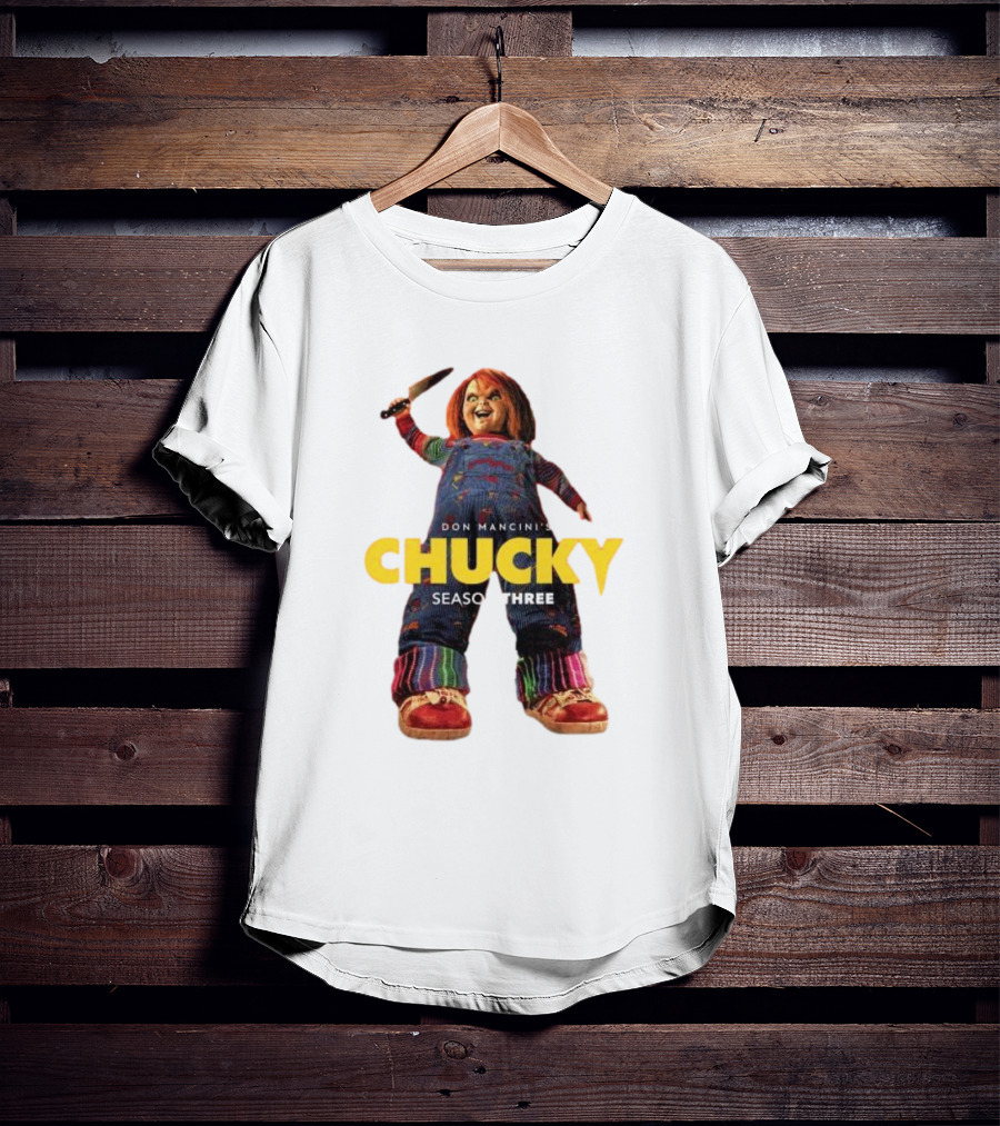 Don Mancini’s Chucky Season Three Horror Character With Knife T-Shirt