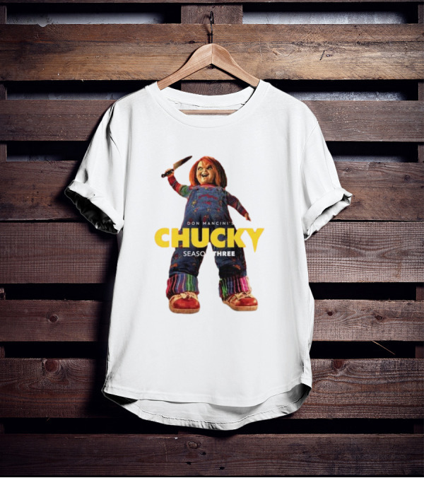 Don Mancini’s Chucky Season Three Horror Character With Knife T-Shirt