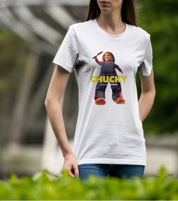 Don Mancini’s Chucky Season Three Horror Character With Knife T-Shirt