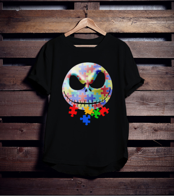 Jack Skellington Face Autism Puzzle Pieces T-Shirt