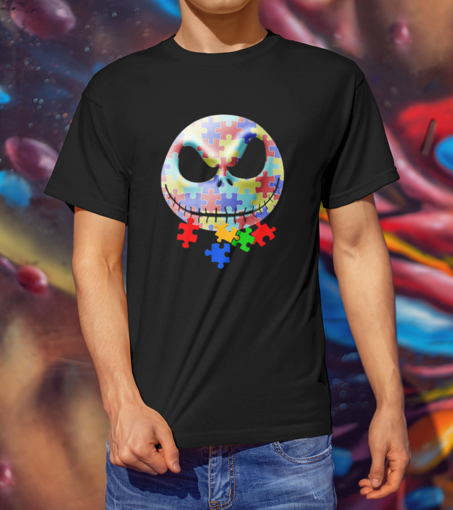 Jack Skellington Face Autism Puzzle Pieces T-Shirt