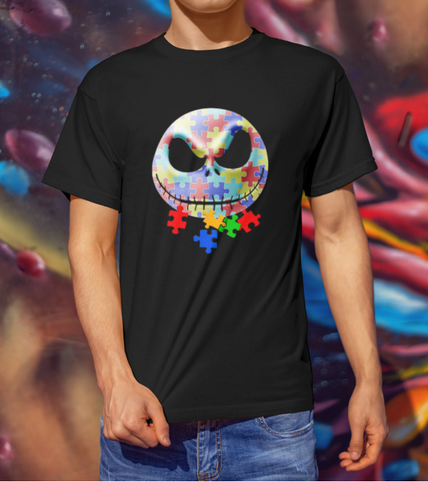 Jack Skellington Face Autism Puzzle Pieces T-Shirt