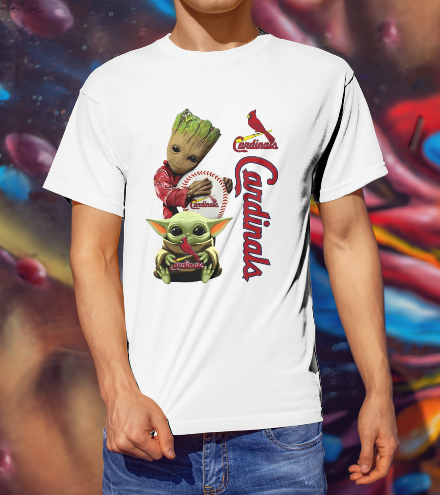 Baby Groot And Baby Yoda Hugging St. Louis Cardinals Baseball T-Shirt