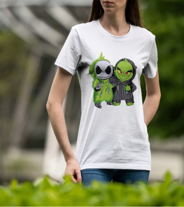 Baby Jack Skellington And Grinch In Green Hoodies T-Shirt