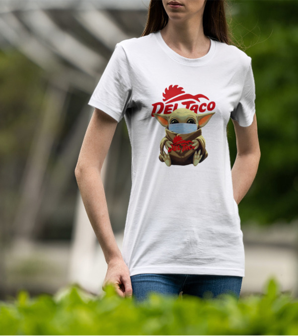 Baby Yoda Wearing Face Mask Holding Del Taco T-Shirt