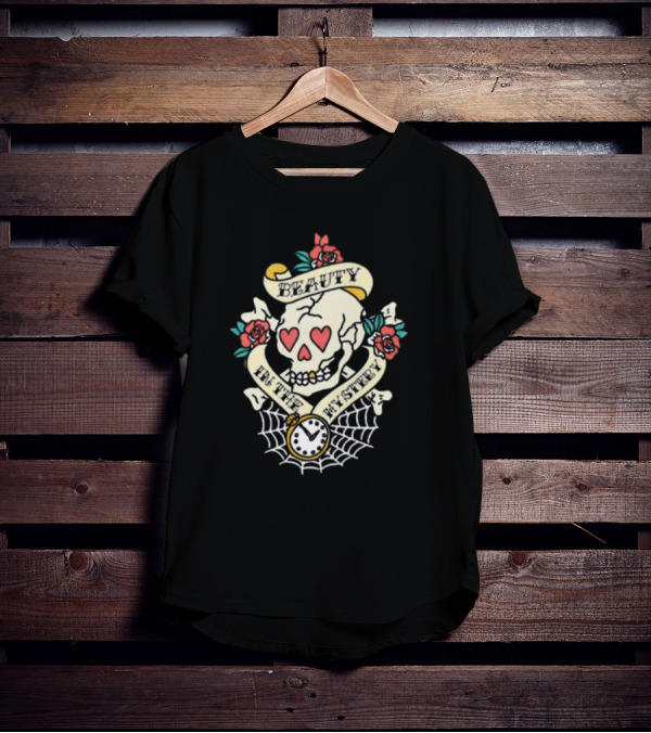 Beauty In The Mystery Skull Roses Clock Tattoo T-Shirt