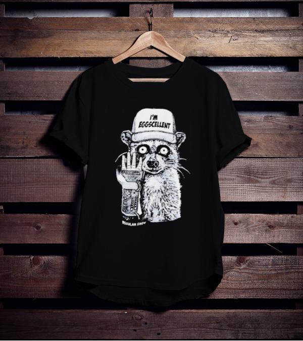 I'm Eggscellent Rigby Regular Show Raccoon Wearing Hat With Cybernetic Arm T-Shirt
