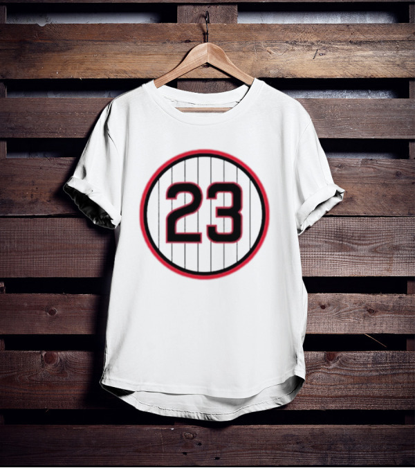 Ryne Sandberg Number 23 Pinstripe Circular Emblem T-Shirt