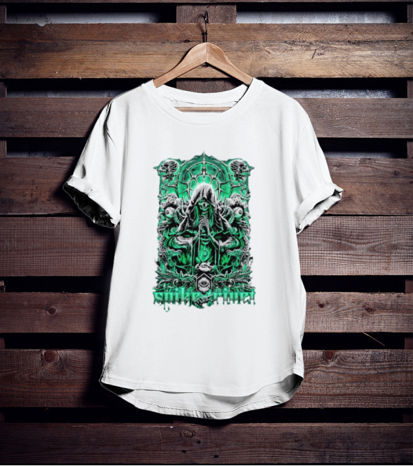 Soul Taker Spike Trivet Green Hooded Figure With Ornate Gothic T-Shirt