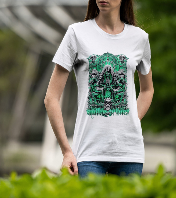 Soul Taker Spike Trivet Green Hooded Figure With Ornate Gothic T-Shirt