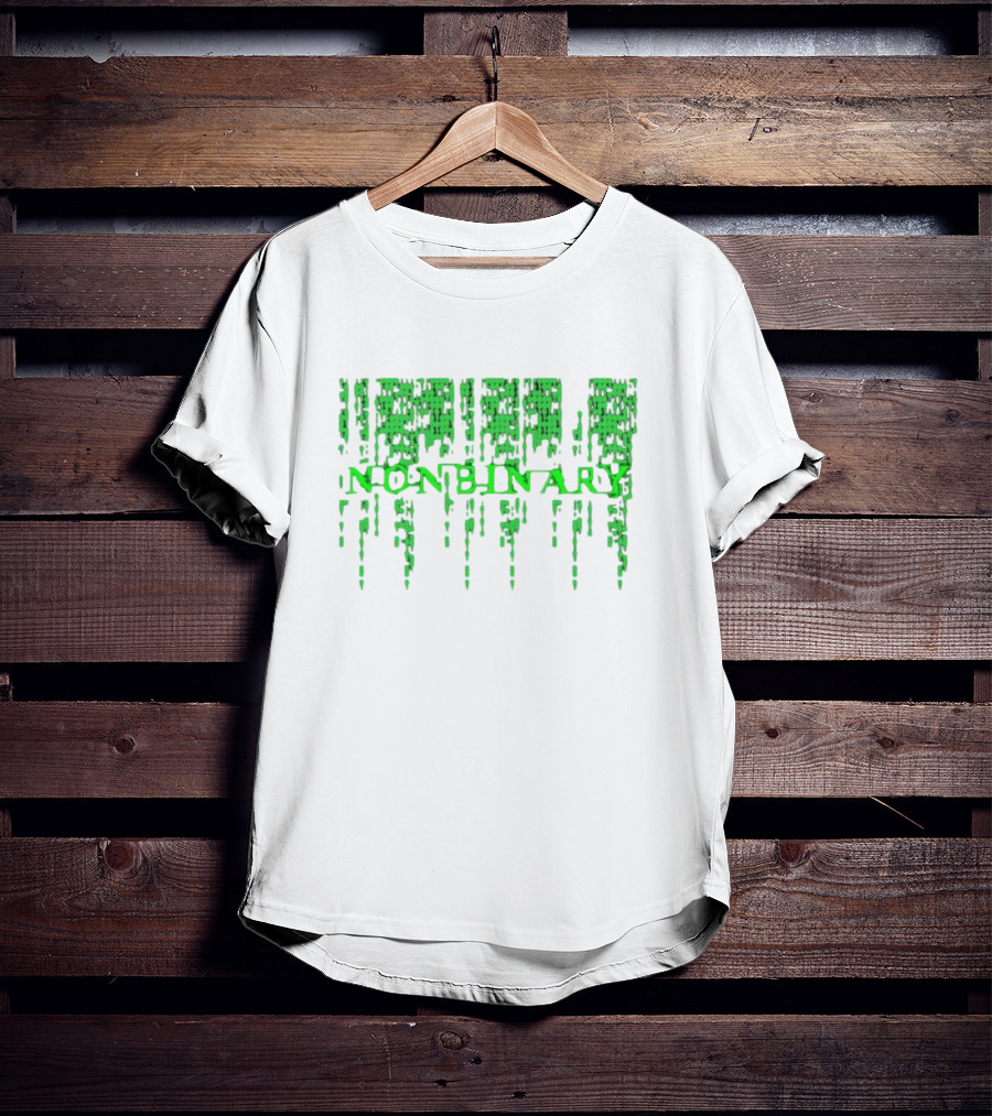 Non Binary Code Matrix-Inspired Green Text T-Shirt