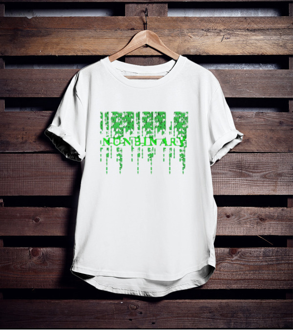 Non Binary Code Matrix-Inspired Green Text T-Shirt