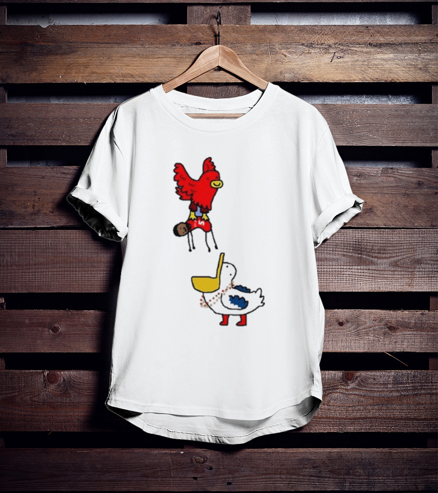 Atlanta Hawks Trade Dejounte Murray Featuring Cartoon Red Hawk Flying Over Pelican T-Shirt