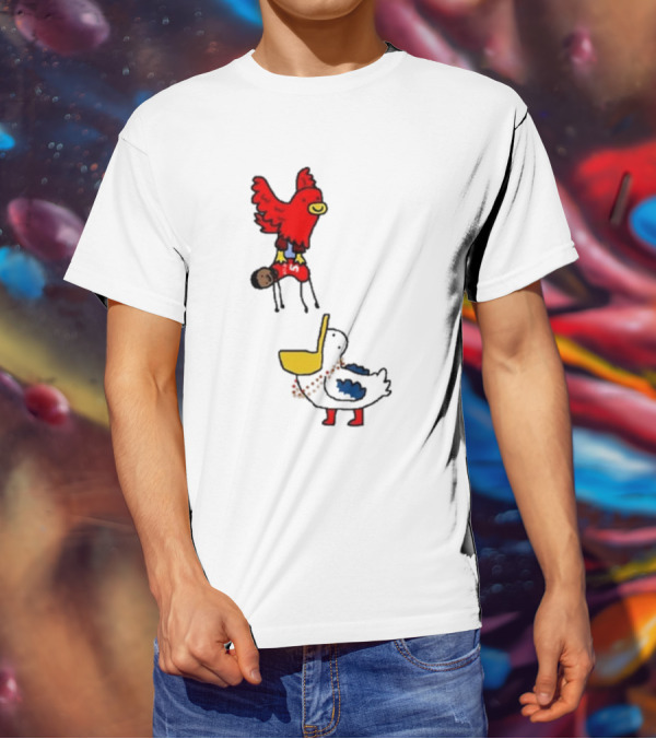 Atlanta Hawks Trade Dejounte Murray Featuring Cartoon Red Hawk Flying Over Pelican T-Shirt
