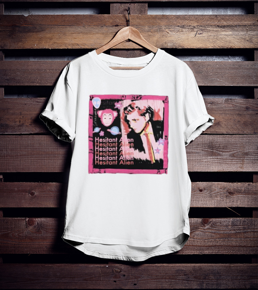 Hesitant Alien Pink Portrait Repeated Text And Mask Cartoon T-Shirt